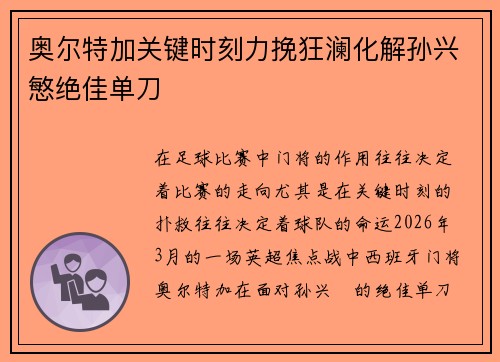 奥尔特加关键时刻力挽狂澜化解孙兴慜绝佳单刀